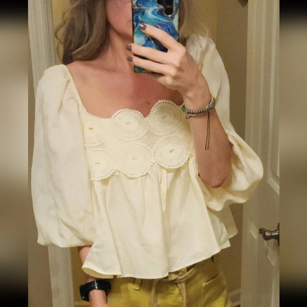 Anthropologie Lace Babydoll Peasant Top NWT